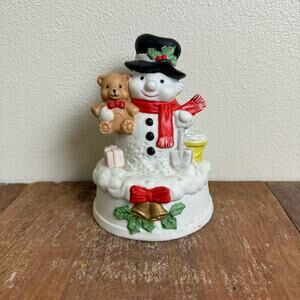 Vintage F Malaysia Frosty the Snowman Winter Holiday Bisque Porcelain Music Box